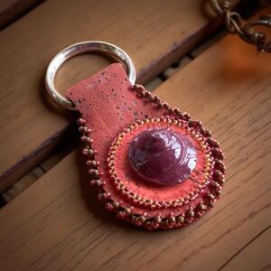 Ceramic Snail Shell Beaded Cork Keychain